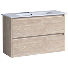 Evos 750mm Oak Wall Hung Single Vanity with Ceramic Countertop